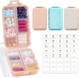 3 Pack, 14 GRIDS Travel Pill Organizer Box koos etikettidega - Travel Medicine Case Kit - Tasku Daily Pharmacy Container - Travel Medic Holder for Fish Oil Vitamin Supplement Storage