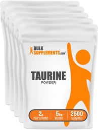 BulkSupplements.com Tauriinipulber - tauriini lisand, aminohappe lisand energia jaoks - maitsestamata ja gluteenivaba, 2 g serveerimise kohta, 1 kg (pakk 5) (11 naela)