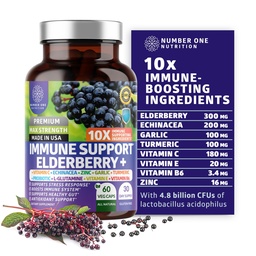 Premium 10 in 1 Immune Support Supplement [10 Potent Ingredients] Elderberry, vitamiin C, Echinacea, tsink ja probiootikum immuunsuse toetamiseks, soolestiku tervis ja parem seedimine, 60 Veg Caps