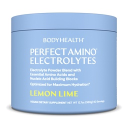 BodyHealth PerfectAmino Electrolyte Powder No Sugar, Hydration Fasting Keto Zero Sugar Electrolytes Drink Mix with Trace Minerals - Lemon Lime - 60 Servings