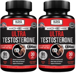 Kaya Naturals Ultra Testosterone - Men's Testosterone Booster with Tongkat Ali, Horny Goat Weed, Tribulus - Natural Workout Supplement for Energy, Stamina, and Strength Booster - 90 Count (Pack of 2)