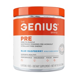 Genius Brand Genius Pre - puhas enne treeningut pulber energia, fookuse ja fitness toetust - Ei kunstlik maitsed, säilitusained, või Proprietary segud - Non-GMO - 20 Servings - Blue Vaarika