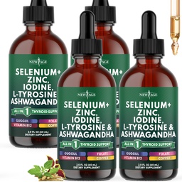 Thyroid Support Drops - Selenium, Zinc, Iodine, L Tyrosine, Ashwagandha, Turmeric, Schisandra Guggu, Cayenne, Basil - Liquid Supplement Folate Copper Alcohol -Free, Vegan, Non-GMO – 8 oz