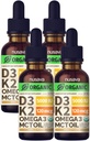 (4 Pack) Orgaaniline vitamiin D3 K2 tilgad MCT õli Omega 3, 5000 RÜ, maksimaalne tugevus D-vitamiini vedelik - ei täida, mitte-GMO vedelik D3 kiiremaks imendumiseks ja immuunsuse toetamiseks (Vanilla, 4 Fl Oz)
