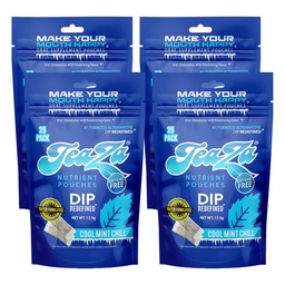 TeaZa Herbal Energy Pouches Tobacco Alternative Nicotine Free Dip, Smokeless Alternative Snuff and Healthy Dip Pouches, Cool Mint Chill (4 Pack) Tobacco Free Chew Premium Crisp Minty Flavor