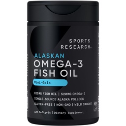 Sport Research Fish Oil Mini-Softgels - lihtne neelata Omega-3 rasvhappeid Wild Caught Alaska Pollock - 625mg, 120 Softgels
