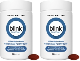BLINK NutriTears Clinically Proven Supplement for Dry Eyes,Eye Care with Lutein & Zeaxanthin and Vitamin D to Hydrate Eyes from Within for Long-Lasting Relief,50 Softgels,(Pack of 2)