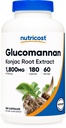 Nutricost Glucomannan 1800mg per Serving, 180 kapslit - looduslik kiudallikas, mitte-GMO, gluteenivaba