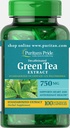 Puritan's Pride dekofeiinitud roheline tee standardiseeritud ekstrakt 750 mg- 100 kapslit