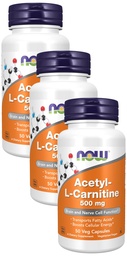 NOW toidulisandid, atsetüül-L-karnitiin 500 mg, aminohape, aju ja närvirakkude funktsioon *, 50 Veg kapslit (3. pakendis)