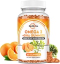 Omega 3 Gummies, Omega 3 kalaõli toidulisandid Alternatiivne EPA & DHA, CoQ10, Folaat, vitamiin A, D3, E, toetab aju, liigese, südame, silma ja immuunsüsteemi funktsiooni Oranž maitse, 60 Gummies