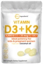 Mikrokoostisosad Vitamiin D3 1000 RÜ + K2 MK-7 25 mcg, 300 softgels | Neitsi kookosõli | 2-in-1 luu, immuun- ja südametoetus | Lihtne neelata, mitte-GMO