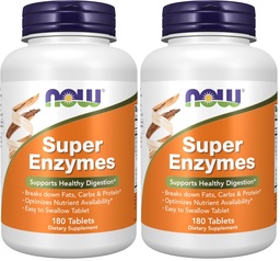 NOW Foods Supplements, Super Enzymes, Formulated with Bromelain, Ox Bile, Pancreatin and Papain, 180 Tablets (Pack of 2)
