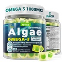 2 Pack Vetikad Omega 3 Gummies 1000mg, Taimne DHA 460mg & EPA 230mg, Omega 3 Kalaõli Alternatiivne täiskasvanutele, Plus MetüülFolate, Vitamiin B12, fosfatidüülseriin, No Fishy Maste, Vegan, Sugar Free