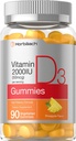 Horbäach Vitamiin D3 2000iu Gummies | 90 Count | Taimetoitlane | Ananassimaitse | 50 mcg | Mitte-GMO, Gluteenivaba D-vitamiini lisand