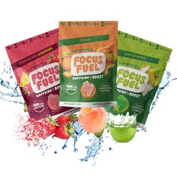 FocusFuel Energy Chews - Trial Size Variety Sample Pack (9 Servings) - 100mg Caffeine + Alpha GPC + L-Theanine + B12, Magneesium - virsik, roheline õun, maasika Lemonade Maitseained - No Crash või Jitters
