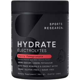 Sport Research® hüdraat elektrolüütide pulber - suhkruvaba ja looduslikult maitsestatud vitamiinide, mineraalide ja kookosveega - toetab hüdreerimist - kirsi granaatõuna - 90 serveerimist