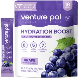 Venture Pal Sugar Free Electrolyte Powder Packets - Vedel igapäevane IV joogisegu kiireks hüdreerimiseks ja osapoolte taastamiseks | 5 vitamiini ja 7 elektrolüüti | Keto sõbralik | Mitte-GMO | sertifitseeritud vegan | 16 pulka