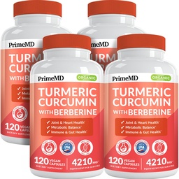 5-in-1 Organic Turmeric Curcumin Supplement (4210mg) with Berberine, Ceylon Cinnamon Bioperine and Ginger Supplements for Joint, Heart, Gut, & Metabolic Support (120 ct) (Pack of 4)
