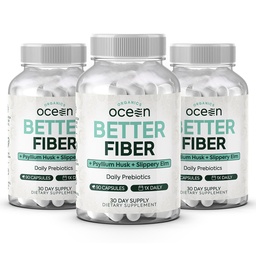Orgaanika Ocean Better Fiber - Daily Fiber Supplement - Soft Stool for Effortless Bowel Movements - koos Psyllium Hulk ja Libe Elm - 3 pudelit