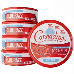 Cannadips - Blue Razz Energy Pouches - Nootropic Caffeine Pouches - 50mg Lion's Mane, 100mg Caffeine, 50mg L-Theanine, No Sugar - Clean Brain Fuel for Cognitive Performance - Made in USA (5-Pack)