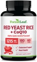 ForestLeaf Red Pärm Riis CoQ10 täiendusega - 1215mg ekstra tugev punane pärmseente riis kapslid alfa-lipohappe ja orgaanilise linaseemnega, tsitriniinivaba - 180 kapslit