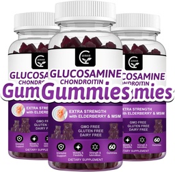 Glükoosamiin Chondroitin Gummies koos MSM & Elderberry - ekstra tugevuse liikuvuse ja paindlikkuse toetus, antioksüdantide immuunlisa täiskasvanutele, meestele ja naistele - 60 kondroitiin Gummies (3 pakendit)
