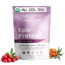 Sprout Living Epic Protein, Taimne Valk & Superfoods Pulber, Pro Collagen, Berry | 15 Grams Orgaaniline Valk Pulber, Vegan, Non Dairy, Non-GMO, Gluteenivaba, Madal suhkur (0,7 Nael, 12 Servings)
