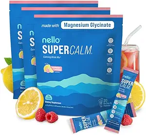 Nello Supercalm Drink Mix - Ashwagandha KSM 66, Magneesium Glycinate & L-Theanine Supplement, Vitamiin D3 - Ashwagandha juure ekstrakt (3-Pack)