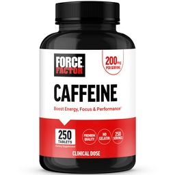 Force Factor Caffeine Pills 200mg, Caffeine Tablets to Boost Energy, Focus, Strength, and Performance, Premium Quality Pills, Energy Support Supplement, 250 Tablets