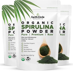 Maa ring Orgaanilised Spirulina pulber, Kosher, toores ja kiiritamata | Puhas veganvalk | Premium Energy Superfood, High Amino Acids ja Antioxidants - (8oz - 3 Pack)