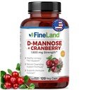 FineLand D-Mannose + Cranberry - 1600mg per Serving - 120 Vegan kapslit - Kuseteede ja põie tervise tugi - Mitte-GMO, Gluteenivaba, valmistatud USA-s