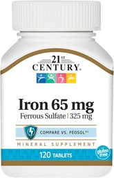 21. sajand Raud 65 Mg Raudsulfaat 325 Mg tabletid, 120 Count (Pack of 2)