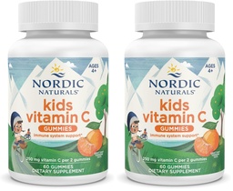 Nordic Naturals Kids Vitamin C Gummies - Tangy Tangerine - 60 Gummies - Vegan Vitamin C Supplement - Children’s Immunity and Antioxidant Support - 250 mg per Serving - 30 Servings (Pack of 2)