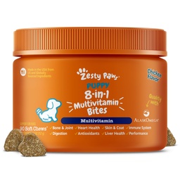 Zesty Käpad Koer Multivitamiinid, närimistable Koer Vitamiinid ja toidulisandid Hip & liigesed, Nahk & Coat, Omega 3 Kalaõli Koertele- Kutsikas Multivitamiin - Kana Kutsikas Bites- 90ct