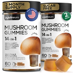 Seenekummid 5000 Mg 120 Pcs (2 Pack) - Lõvi Mane ja 9 Adaptogeensed Seened Segu - Ashwagandha, L-Theanine - Seenekummid energia, immuunsuse, fookuse, aju kasvu - suhkrut ja GMO-d pole