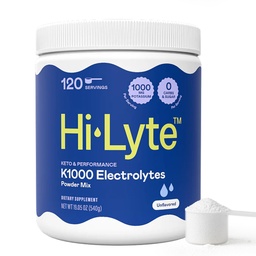 Hi-Lyte Keto K1000 Unflavored Electrolyte Powder | Hydration Supplement Drink Mix | Boost Energy & Beat Leg Cramps | No Sugar, Stevia, Maltodextrin | 120 Servings