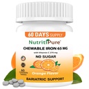 Näritav raud 65 mg koos vitamiiniga C 270 mg (naistele / meestele) |60 päeva pakkumine | Suhkruvaba- Zesty Orange Maitselisandi 60 Count