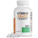 Bronsoni vitamiin K2 (MK7) koos D3-lisandiga Mitte-GMO valem 5000 IU D3-vitamiin & 90 μg K2 MK-7 Lihtne alla neelata D & K kompleks, 360 kapslit
