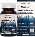 MycoMax Mushroom Complex - 70% Beta Glucans, Max Potency Mushroom Supplement, US Grown + Ultrasonic Extraction - Lions Mane, Cordyceps, Reishi & More - Cognition, Immunity, Energy - 60 capsules