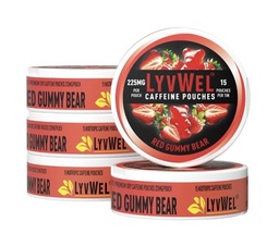 LyvWel 225mg Caffeine Pouches, Guarana-Powered Energy Pouches, Nootropic Pouches, Nicotine Free Pouches & Tobacco-Free (5 Pack, Red Gummy Bear)