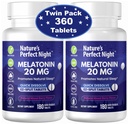Looduse täiuslik öö | Melatoniin 20 mg | 180 Kiiresti lahustuvad tabletid, 2-pakk | Looduslik segatud marjamaitse | Suur potents | Suhkruvaba | Vegan | Gluteenivaba | 2 loend