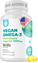 DR. MORITZ Vegan Omega-3 Softgels täiskasvanutele ja lastele, valmistatud vetikaõlist DHA EPA, väikeste vetikate Omega 3 toidulisandeid, Vegan, 60 Count
