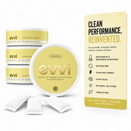evvi Nicotine-Free Focus Pouches – Clean Energy, Ultra Focus – Tobacco-Free Oral Nootropic Pouches – 15 Pouches per Can (Pineapple, 4 Pack)