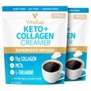 VitaCup Keto + kollageen Coffee Creamer Vanilla Flavor w/MCT, kollageeni valk, kookosvesi, L-Theanine Keto dieedile, kohv, smuutid, & Shakes, piimavaba, gluteenivaba, sojavaba, 2 kotti, 10oz iga