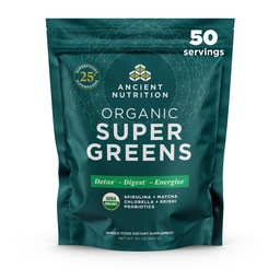 Ancient Nutrition Super Greens pulber, orgaaniline supertoidu pulber probiootikumidega, mis on valmistatud Spirulina, Chlorella, Matcha ja seedeensüümidega, 50 Servings, 14,1 oz