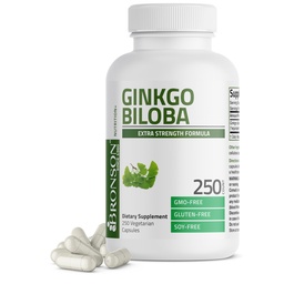 Bronson Ginkgo Biloba Extra Tugevus Toetab Aju Funktsiooni Ja Mälu Tugi, 250 Taimekapslit