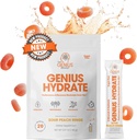 Genius Brand Genius Hydrate - elektrolüütide toidulisand igapäevaseks hüdreerimiseks - kookosvesi - suhkruvaba - 8 olulist mineraali ja toitainet - mitte-GMO - hapu virsiku rõngad - 20 serveerimist