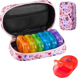 Serfeymi Weekly Travel Pill Korraldaja 2 korda päevas PM Täiustatud Vikerkaar Pill Box 7 päeva kaasaskantav Zipper Canvas Pill Case, Meditsiini Korraldaja Pillid, Vitamiinid, Kalaõlid - Pink 01