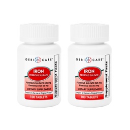 GeriCare Ferrous Sulfate tabletid 325mg, Elemental Raud 65 mg Suure tugevusega Raualisand | Toidulisand 100 Count. (Pakk 2)